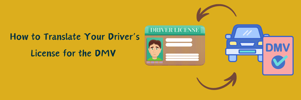 illustration of drivers license and car, how to translate your driver’s license for the dmv